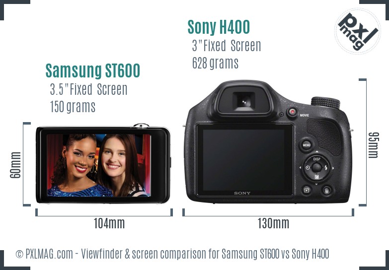 Samsung ST600 vs Sony H400 Screen and Viewfinder comparison