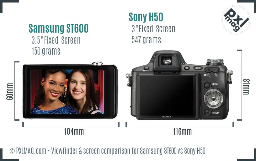 Samsung ST600 vs Sony H50 Screen and Viewfinder comparison