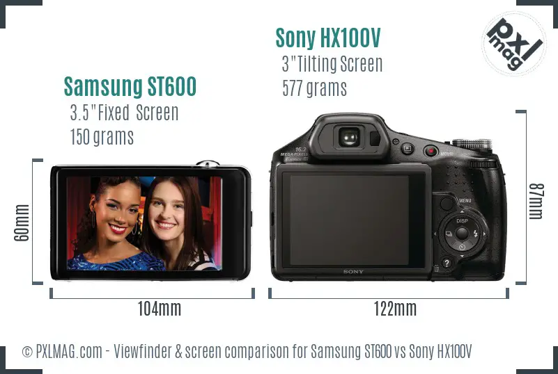 Samsung ST600 vs Sony HX100V Screen and Viewfinder comparison