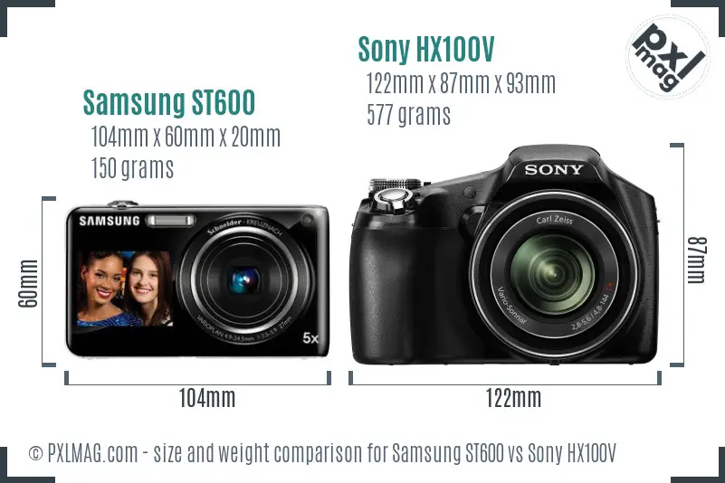 Samsung ST600 vs Sony HX100V size comparison