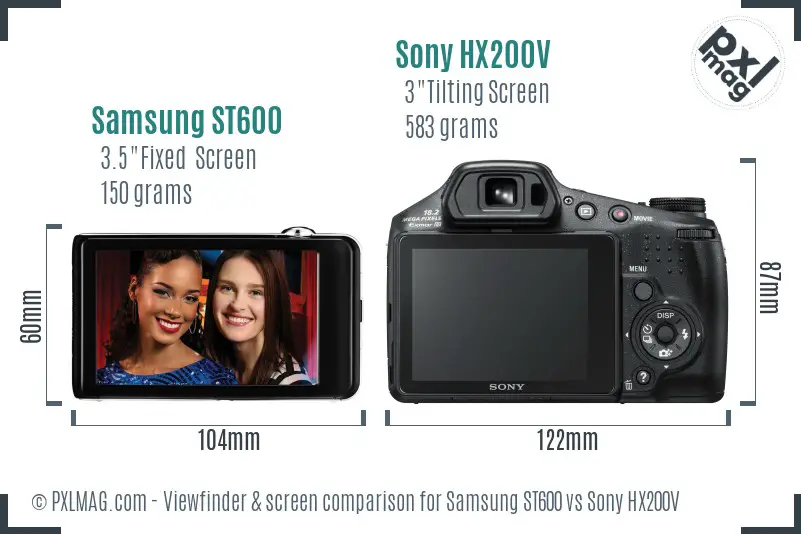Samsung ST600 vs Sony HX200V Screen and Viewfinder comparison