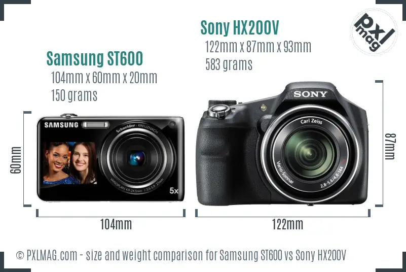 Samsung ST600 vs Sony HX200V size comparison