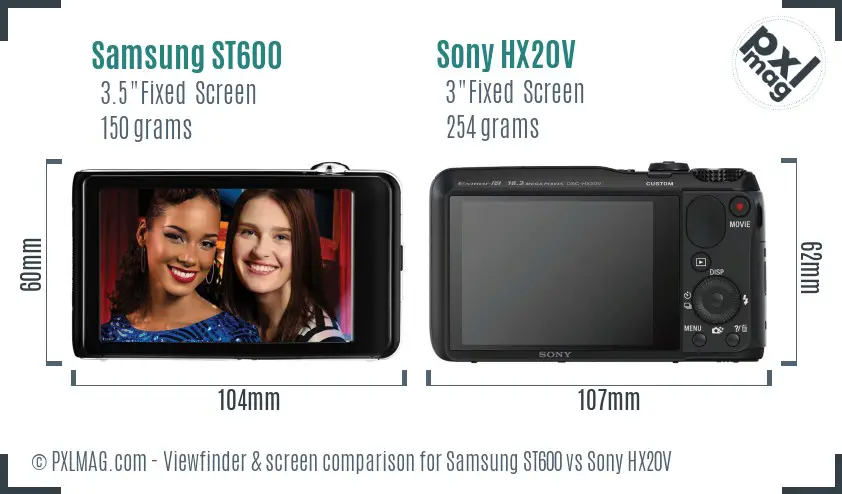Samsung ST600 vs Sony HX20V Screen and Viewfinder comparison