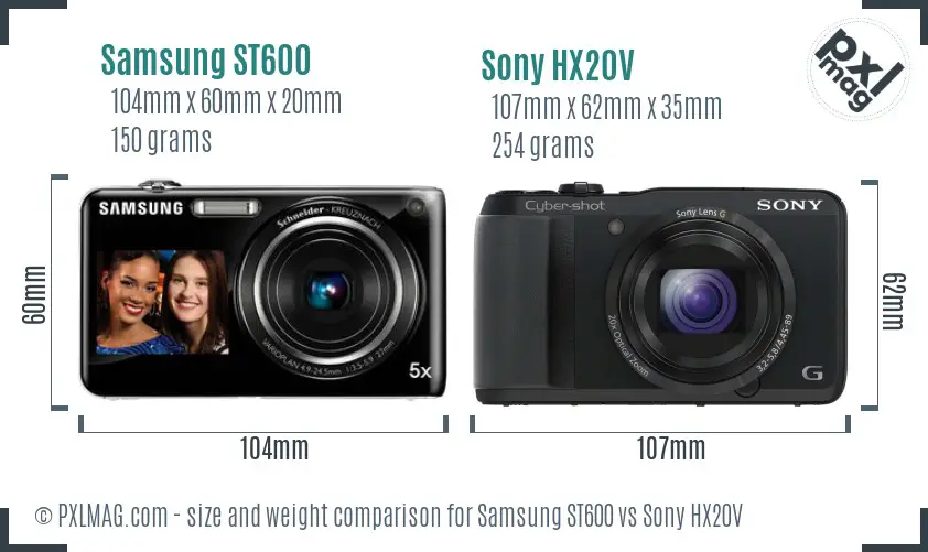 Samsung ST600 vs Sony HX20V size comparison
