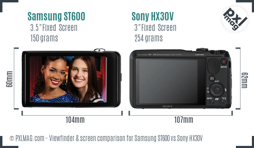 Samsung ST600 vs Sony HX30V Screen and Viewfinder comparison