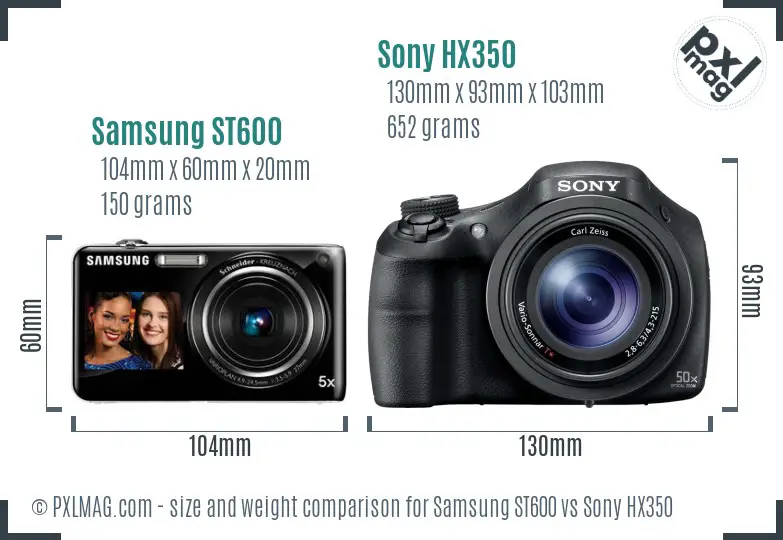 Samsung ST600 vs Sony HX350 size comparison
