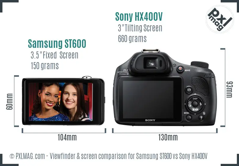 Samsung ST600 vs Sony HX400V Screen and Viewfinder comparison