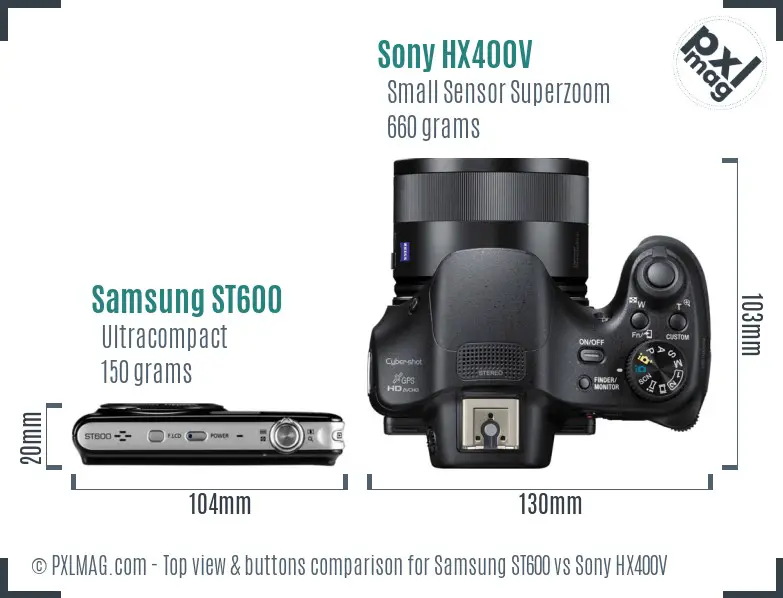 Samsung ST600 vs Sony HX400V top view buttons comparison