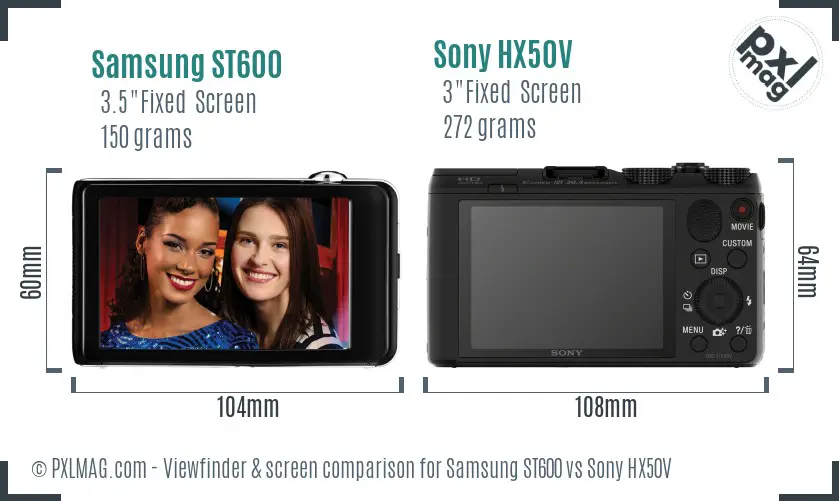Samsung ST600 vs Sony HX50V Screen and Viewfinder comparison