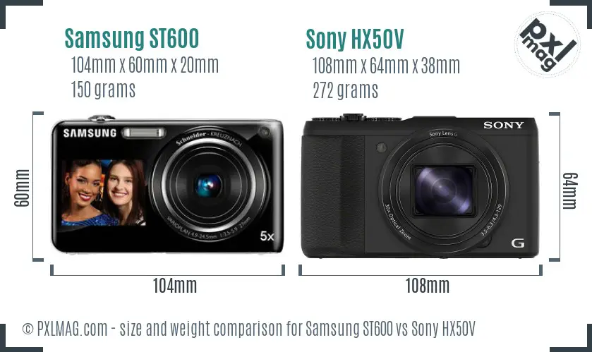 Samsung ST600 vs Sony HX50V size comparison