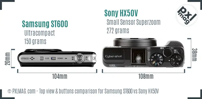 Samsung ST600 vs Sony HX50V top view buttons comparison