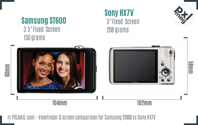 Samsung ST600 vs Sony HX7V Screen and Viewfinder comparison