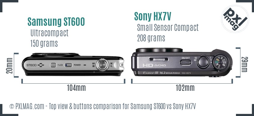 Samsung ST600 vs Sony HX7V top view buttons comparison