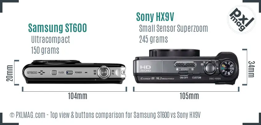 Samsung ST600 vs Sony HX9V top view buttons comparison Samsung ST600 vs Sony HX9V top view buttons comparison