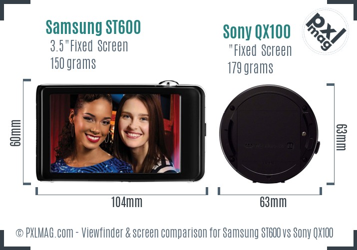 Samsung ST600 vs Sony QX100 Screen and Viewfinder comparison