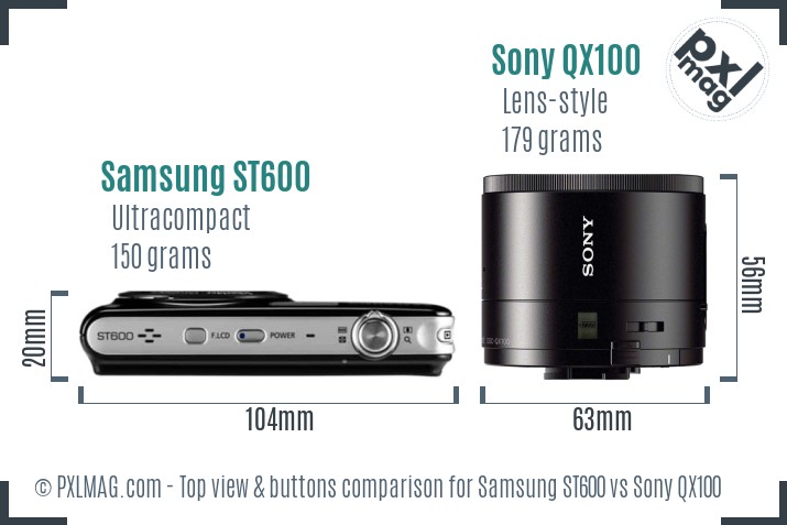 Samsung ST600 vs Sony QX100 top view buttons comparison