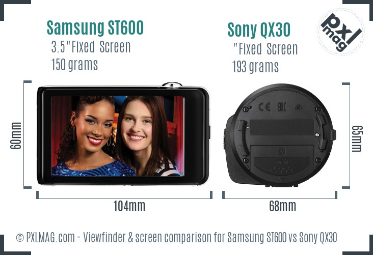 Samsung ST600 vs Sony QX30 Screen and Viewfinder comparison