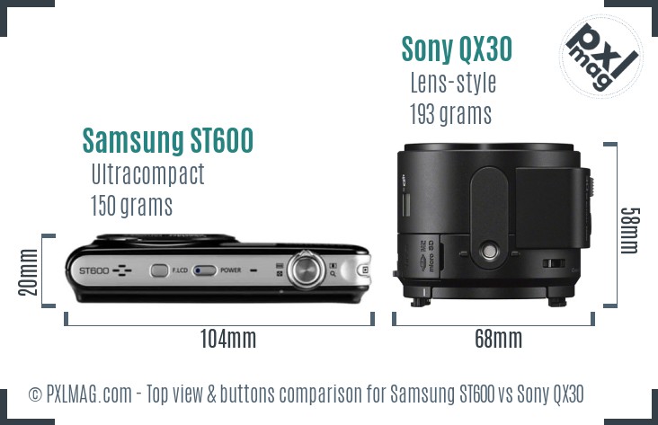 Samsung ST600 vs Sony QX30 top view buttons comparison