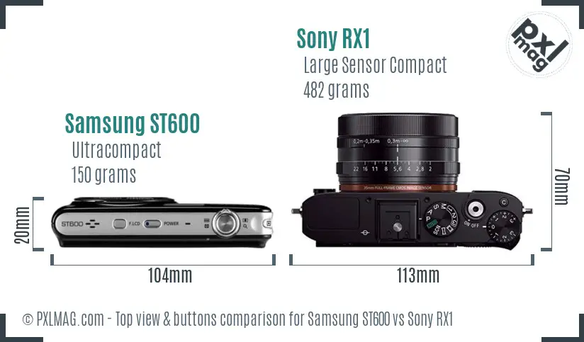 Samsung ST600 vs Sony RX1 top view buttons comparison