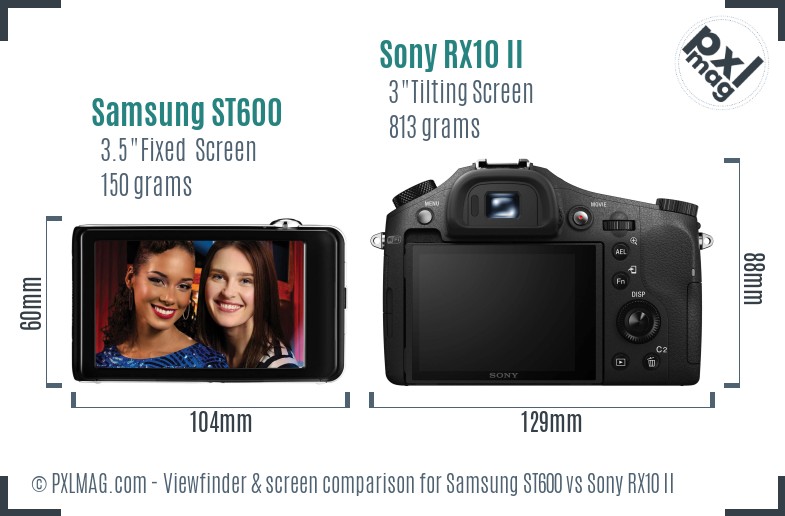 Samsung ST600 vs Sony RX10 II Screen and Viewfinder comparison