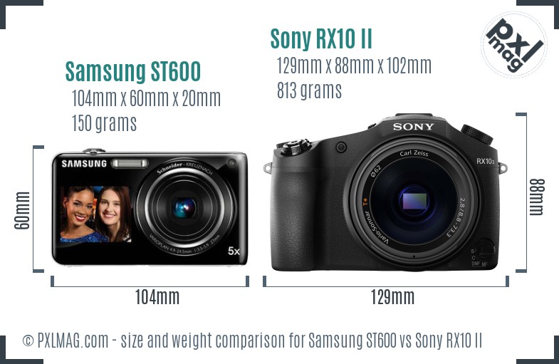 Samsung ST600 vs Sony RX10 II size comparison