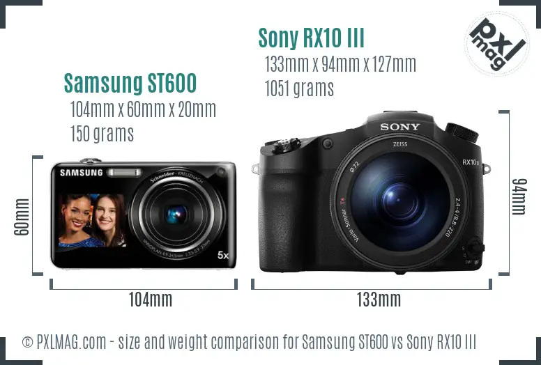 Samsung ST600 vs Sony RX10 III size comparison