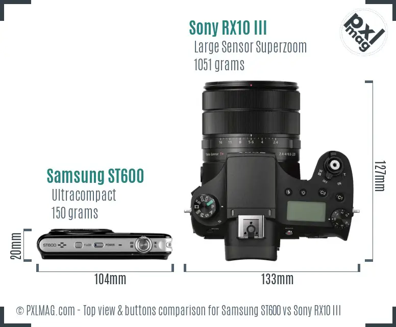 Samsung ST600 vs Sony RX10 III top view buttons comparison