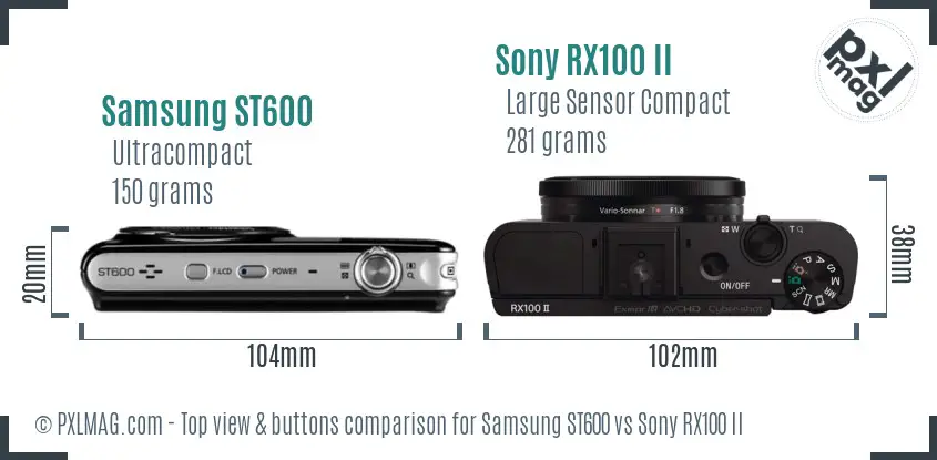 Samsung ST600 vs Sony RX100 II top view buttons comparison