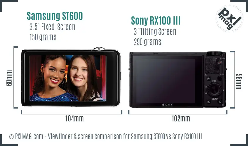 Samsung ST600 vs Sony RX100 III Screen and Viewfinder comparison