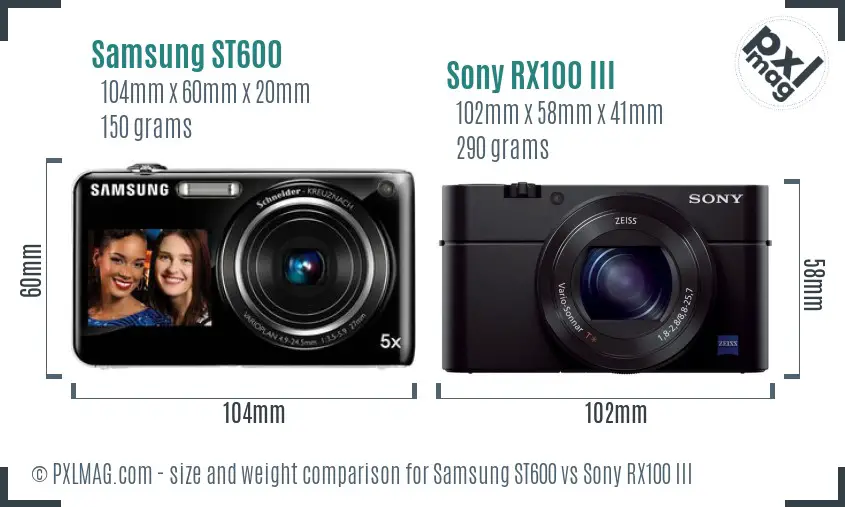 Samsung ST600 vs Sony RX100 III size comparison