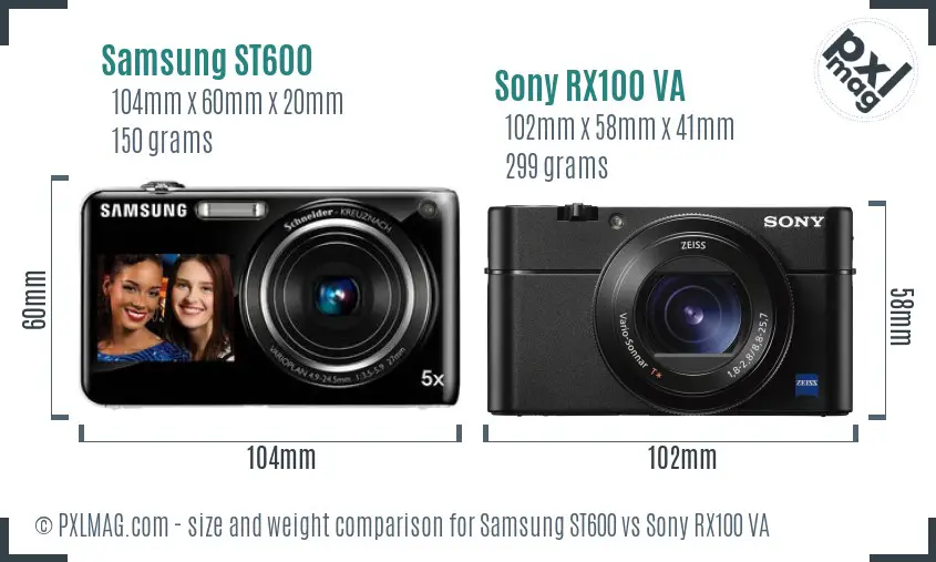 Samsung ST600 vs Sony RX100 VA size comparison