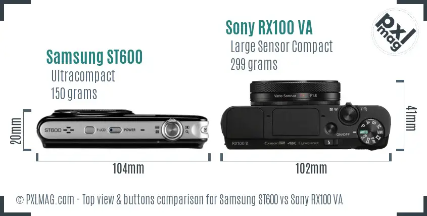 Samsung ST600 vs Sony RX100 VA top view buttons comparison