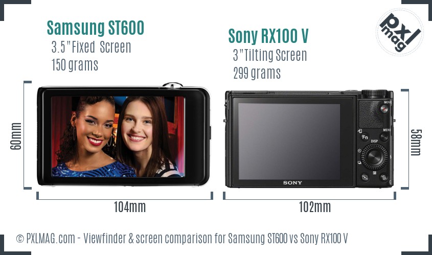 Samsung ST600 vs Sony RX100 V Screen and Viewfinder comparison