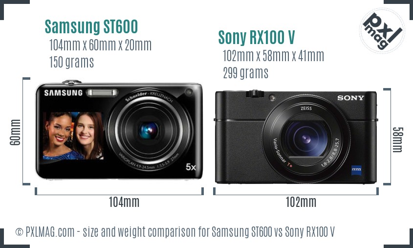 Samsung ST600 vs Sony RX100 V size comparison