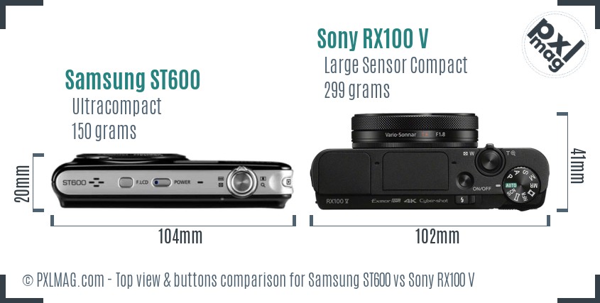 Samsung ST600 vs Sony RX100 V top view buttons comparison