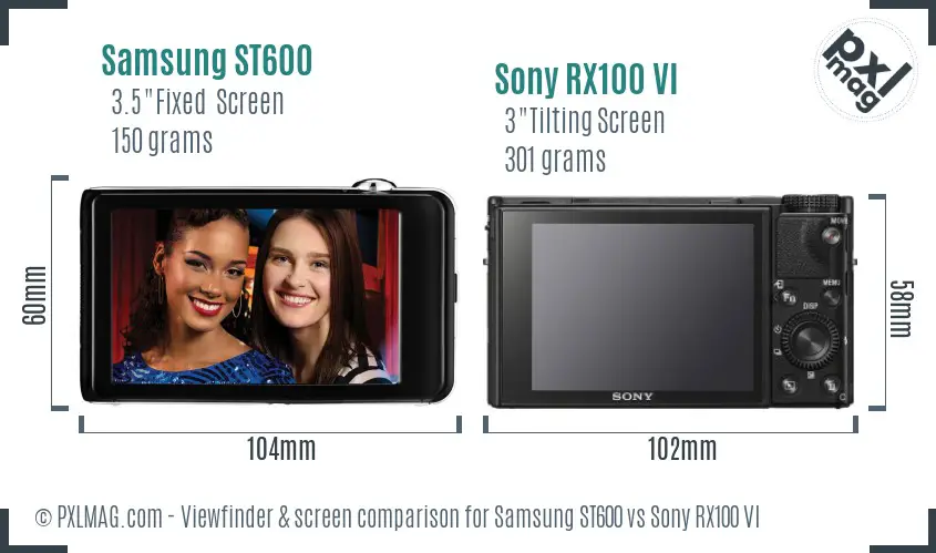 Samsung ST600 vs Sony RX100 VI Screen and Viewfinder comparison