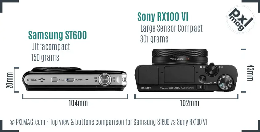 Samsung ST600 vs Sony RX100 VI top view buttons comparison
