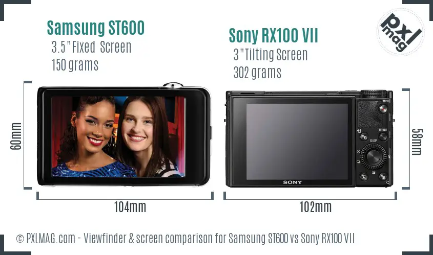 Samsung ST600 vs Sony RX100 VII Screen and Viewfinder comparison