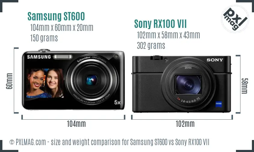 Samsung ST600 vs Sony RX100 VII size comparison