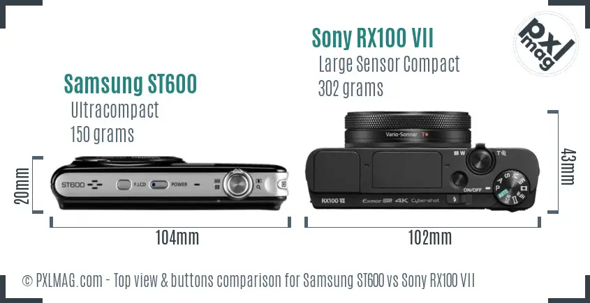 Samsung ST600 vs Sony RX100 VII top view buttons comparison