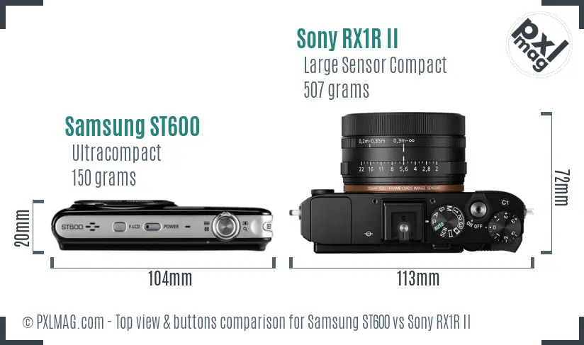 Samsung ST600 vs Sony RX1R II top view buttons comparison