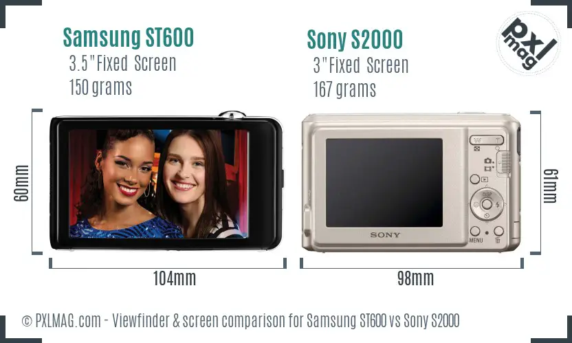 Samsung ST600 vs Sony S2000 Screen and Viewfinder comparison