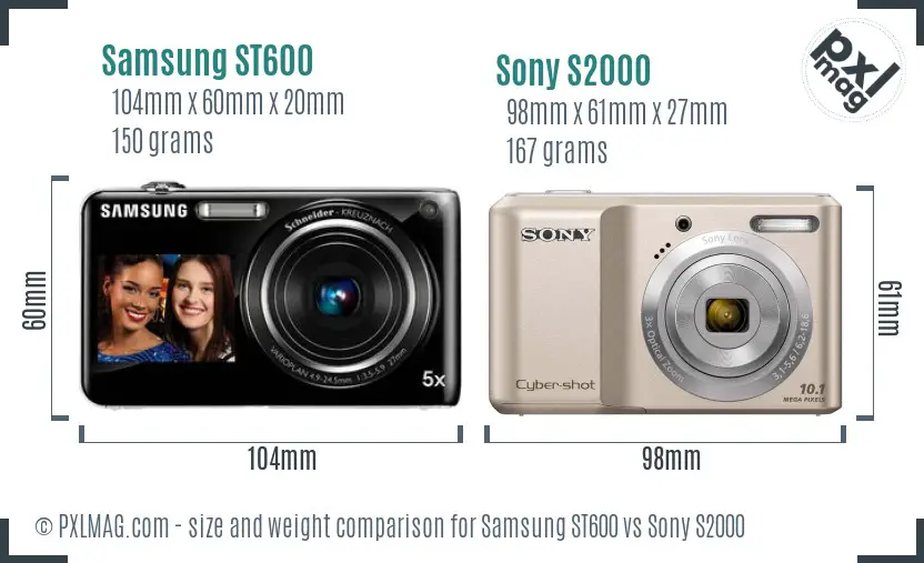 Samsung ST600 vs Sony S2000 size comparison