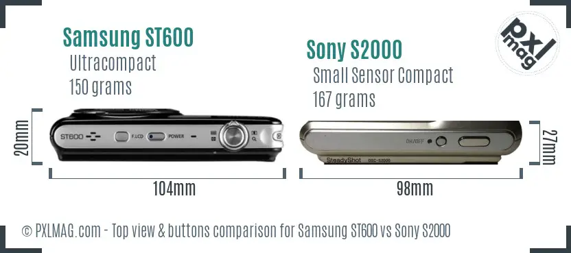 Samsung ST600 vs Sony S2000 top view buttons comparison