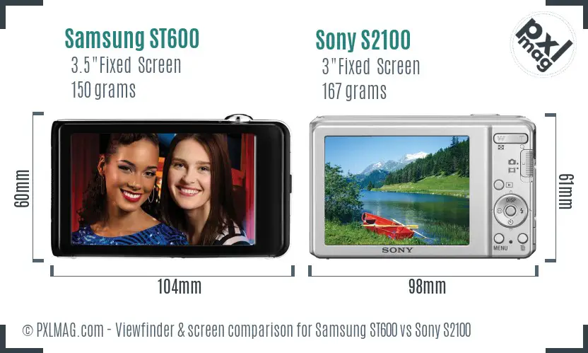 Samsung ST600 vs Sony S2100 Screen and Viewfinder comparison