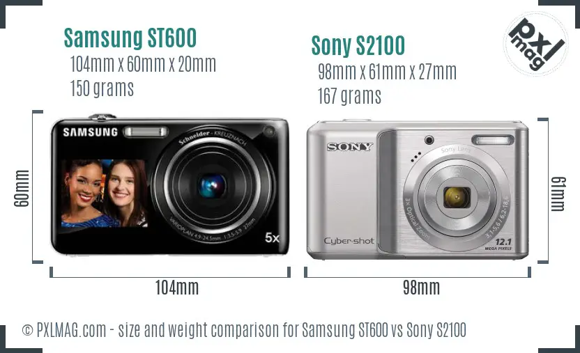 Samsung ST600 vs Sony S2100 size comparison