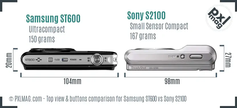 Samsung ST600 vs Sony S2100 top view buttons comparison