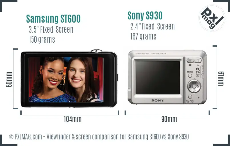 Samsung ST600 vs Sony S930 Screen and Viewfinder comparison