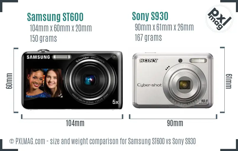 Samsung ST600 vs Sony S930 size comparison