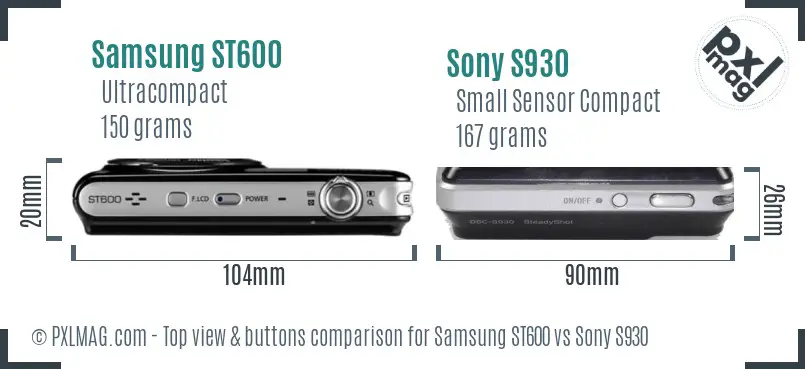 Samsung ST600 vs Sony S930 top view buttons comparison